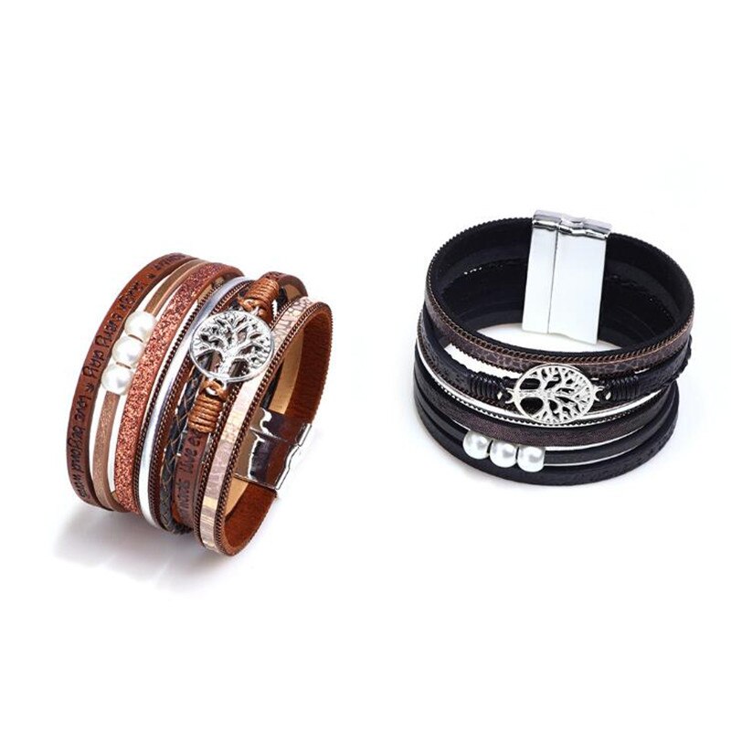 Chakra Tree Of Life Brazilian Leather & 3 Pearl Bracelet - The CU29™ Copper Company