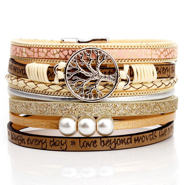 Chakra Tree Of Life Brazilian Leather & 3 Pearl Bracelet - The CU29™ Copper Company