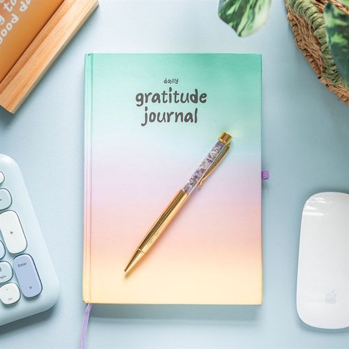Multicoloured Gratitude Journal with Amethyst Pen – 200 Pages
