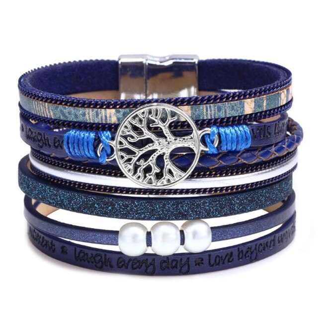Chakra Tree Of Life Brazilian Leather & 3 Pearl Bracelet - The CU29™ Copper Company